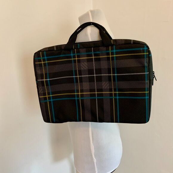 VTG Plaid Check Yak Pak Laptop Computer Case Padded Blue Carrying Case Bag Purse - Picture 6 of 6